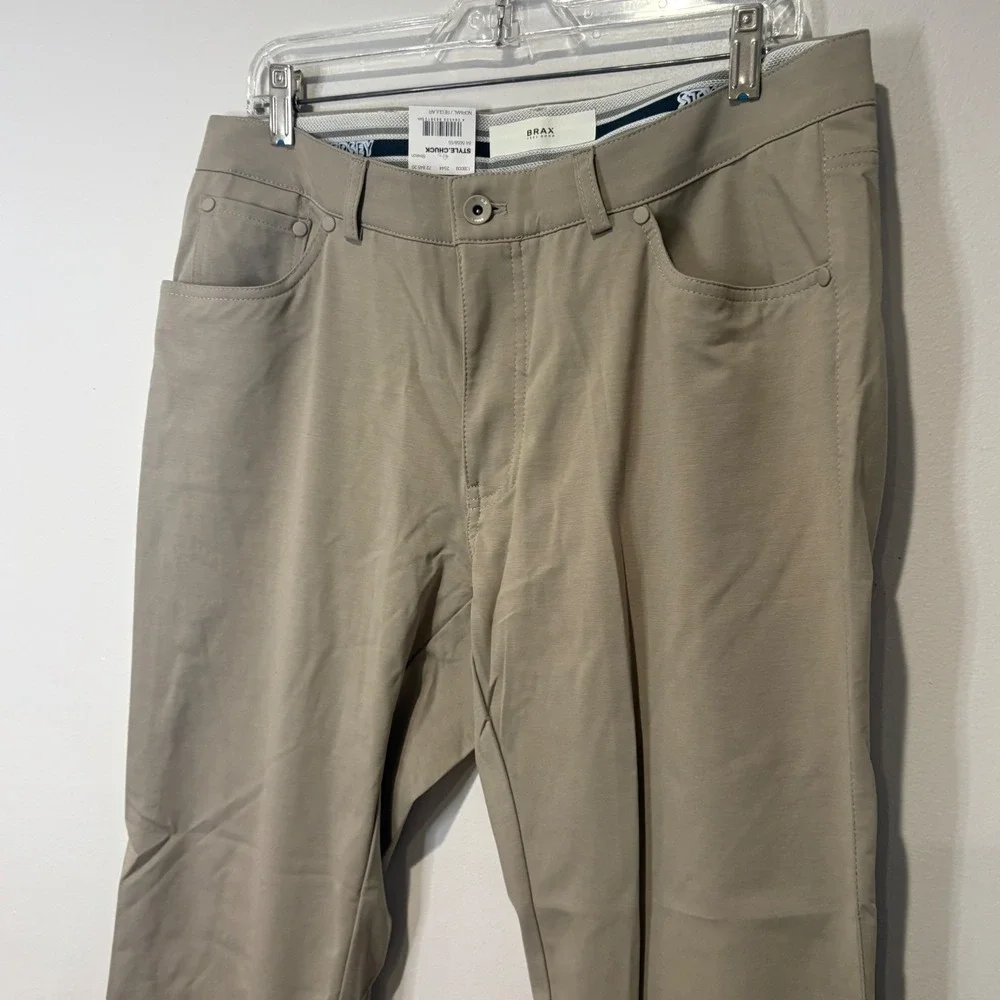 Brax Chuck Pants Mens 36/34 Tan Hi-Flex Jersey Modern Fit 5-Pocket Golf Office